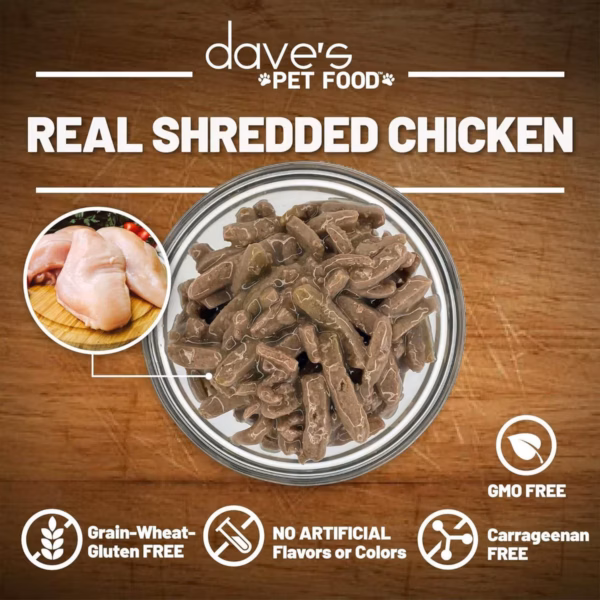 Dave's Pet Food Naturally Healthy Grain-Free Shredded Chicken Dinner in Gravy Canned Cat Food – 13 oz. - Image 2