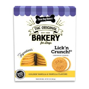 Three Dog Bakery Lick'n Crunch Golden & Vanilla Sandwich Cookies Dog Treats