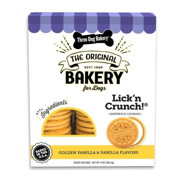 Three Dog Bakery Lick'n Crunch Golden & Vanilla Sandwich Cookies Dog Treats