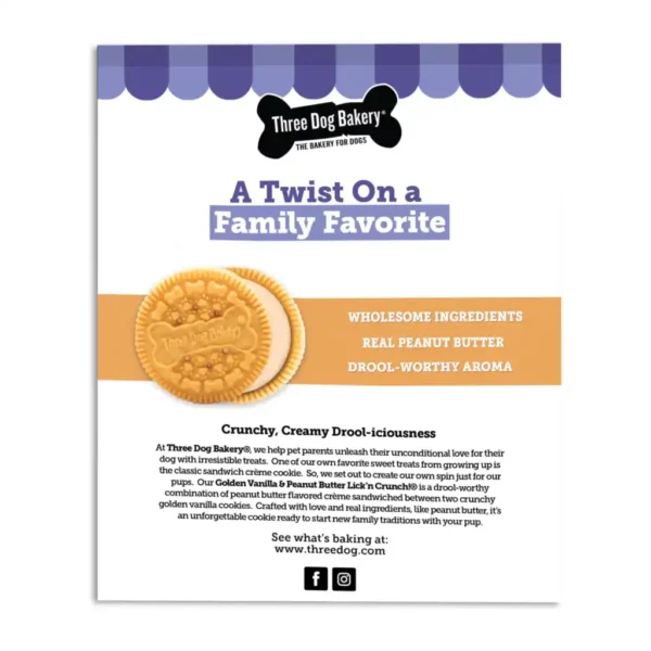 Three Dog Bakery Lick'n Crunch Sandwich Cookies Peanut Butter & Vanilla Dog Treats - 13 oz. - Image 2